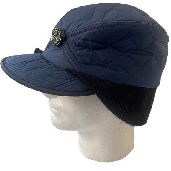 Vintage Downhill Skier Ear Flap Blue Quilted Hat Haband Mens Large - Picture 2 of 10